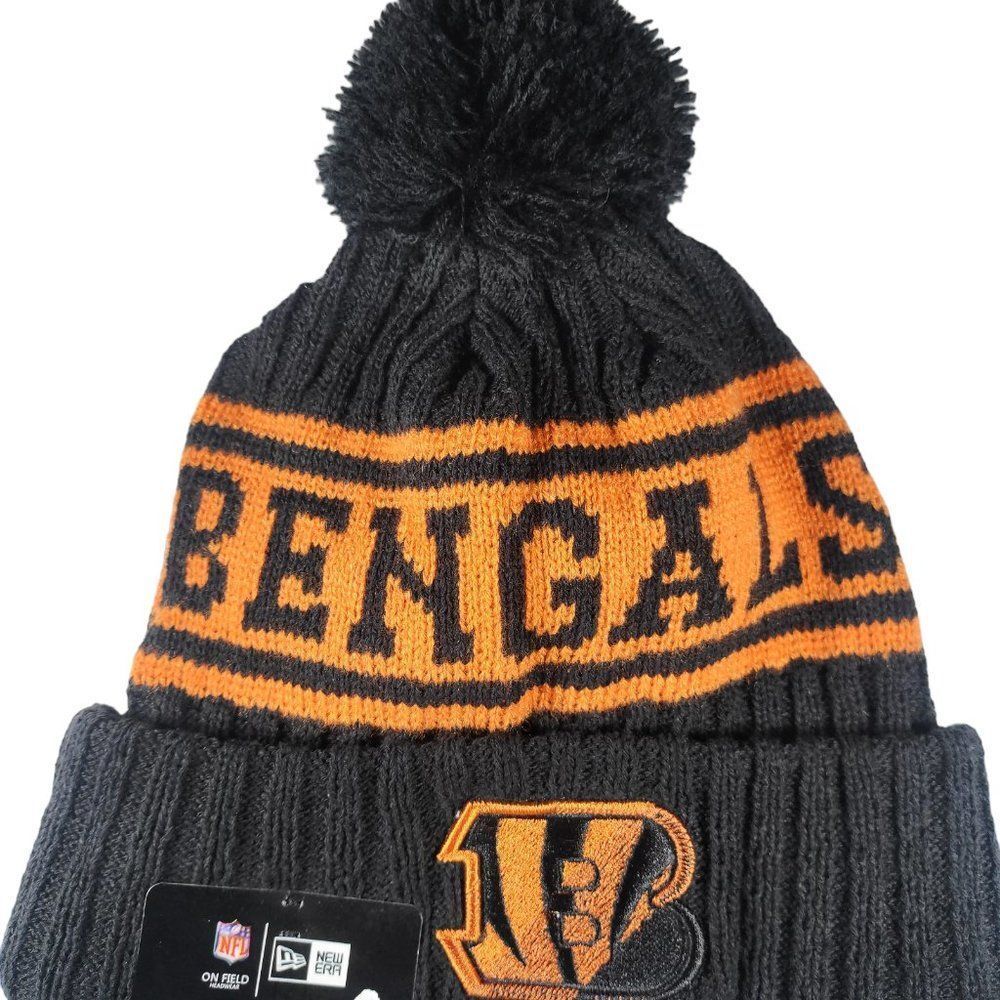NWT Cincinnati Bengals Sports Knit Pom Beanie Fleece Lining OSFA Unisex - Picture 2 of 9